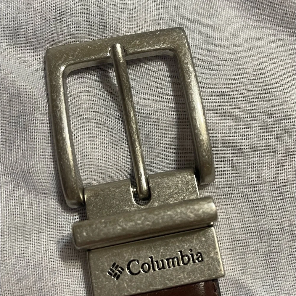COLUMBIA 34/85 Brown and Black Leather Belt with Silver Buckle
